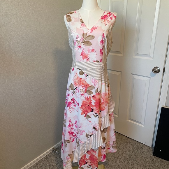 Calvin Klein Dresses & Skirts - Calvin Klein Pink and Cream Asymmetrical Dress